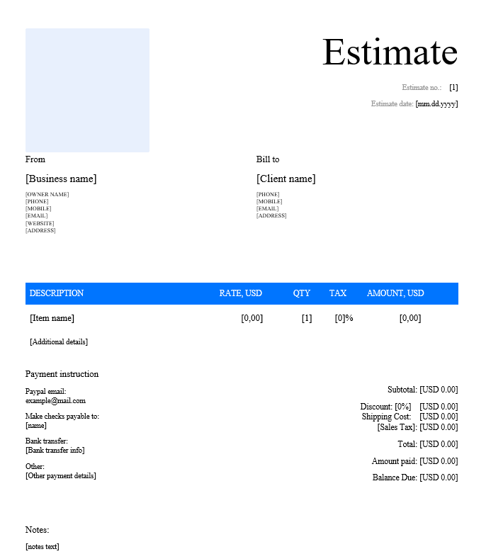 Word sjabloon voor kostenraming door invoice maker