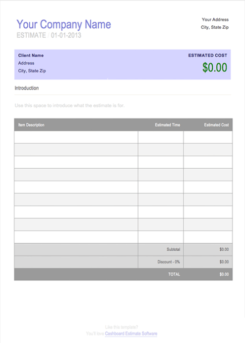 Word Job Estimate Template by CashboardApp