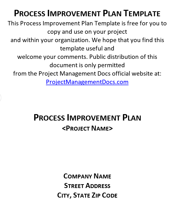 Word Modèle de plan d'amélioration des processus par ProjectManagementDocs