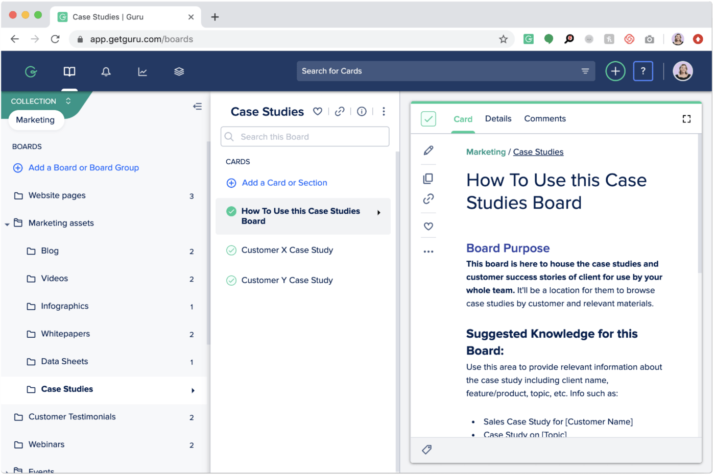 um exemplo de estudos de caso de hospedagem no Guru, uma alternativa ao Helpjuice