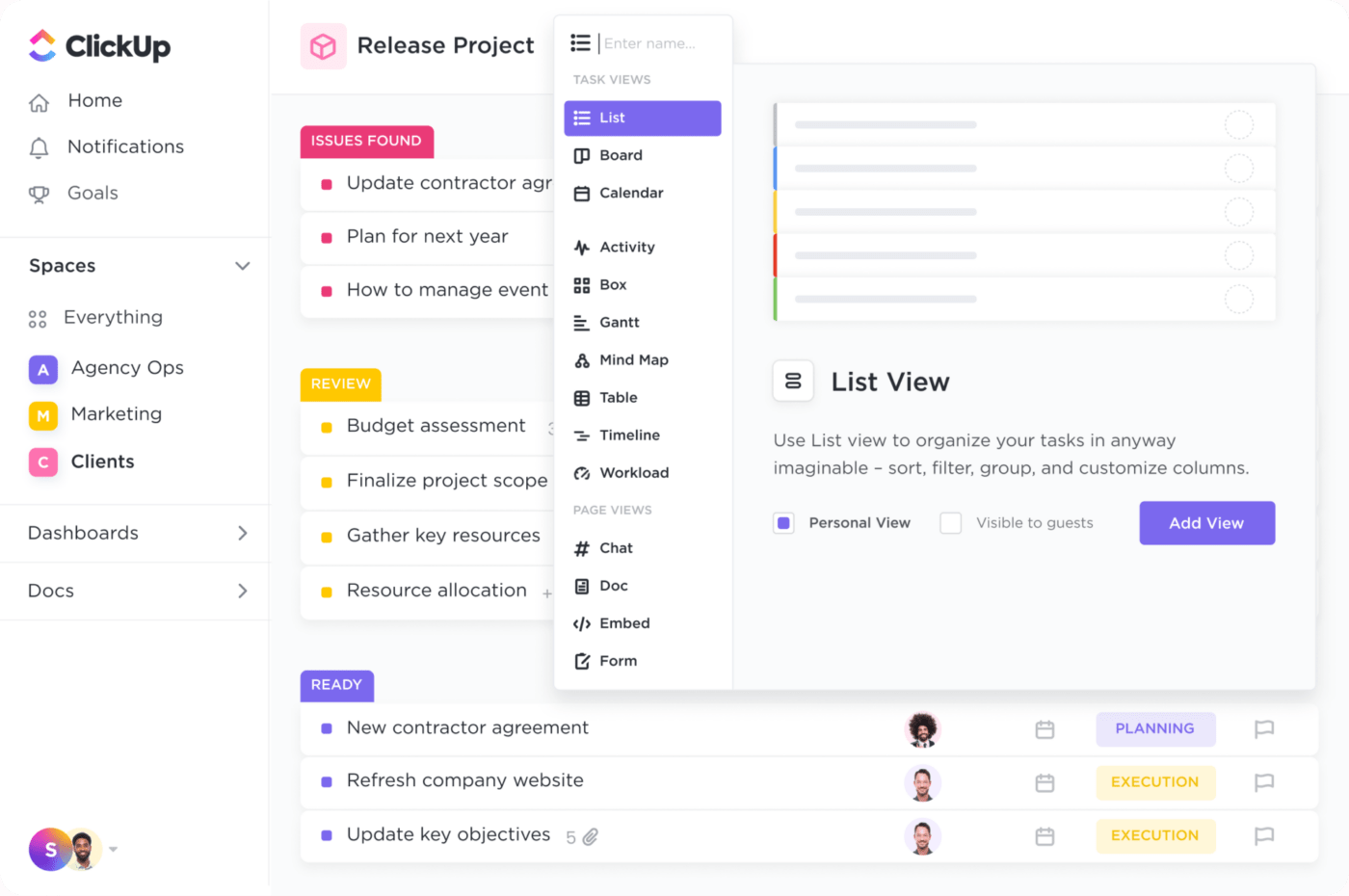 ClickUp Project Management Software User Interface View