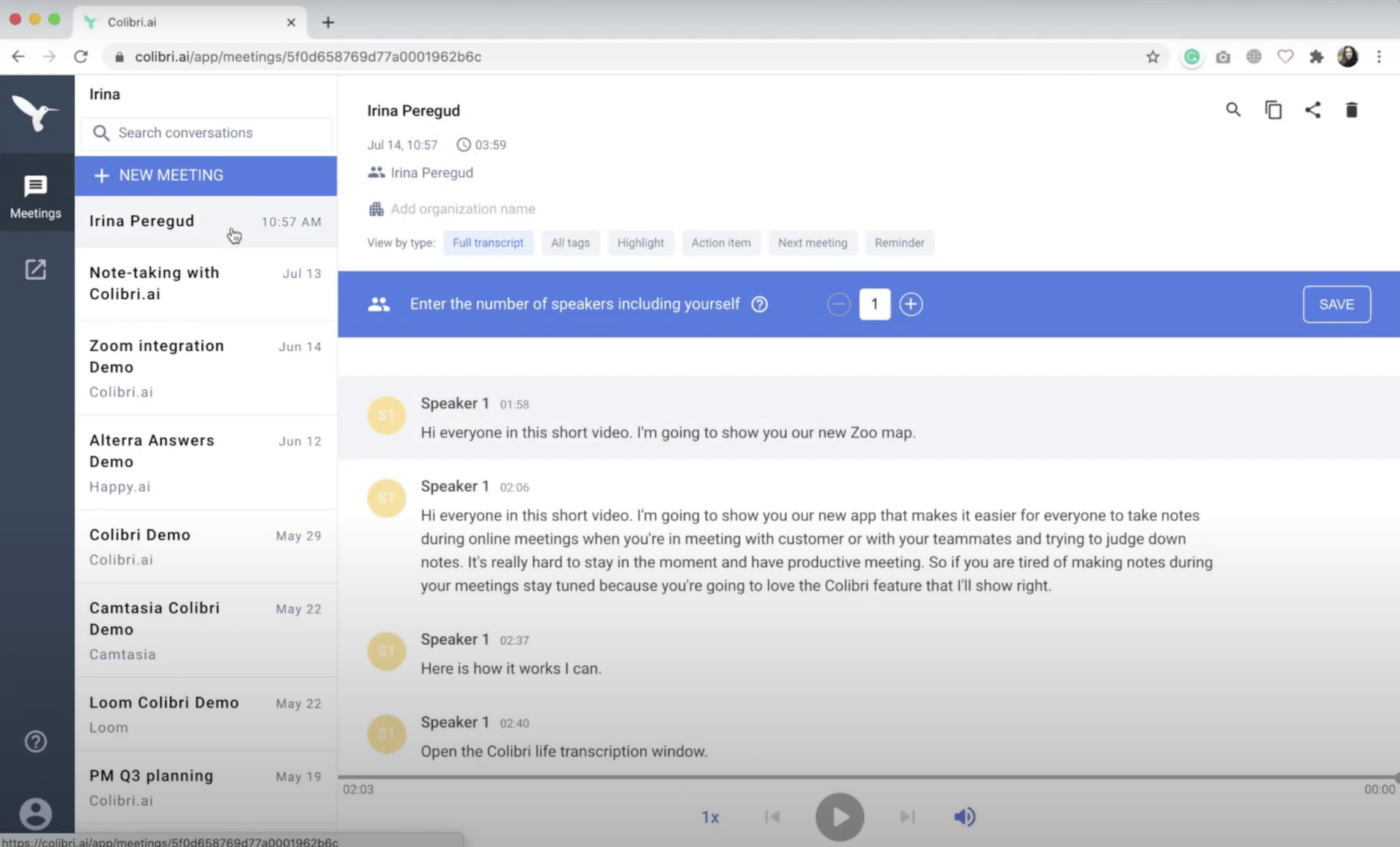 Notizen während Online Meetings mit Colibri.ai machen