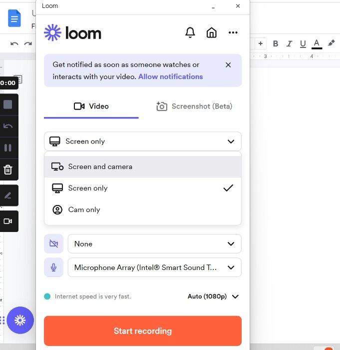 esempio del software di registrazione dello schermo di Loom per Windows