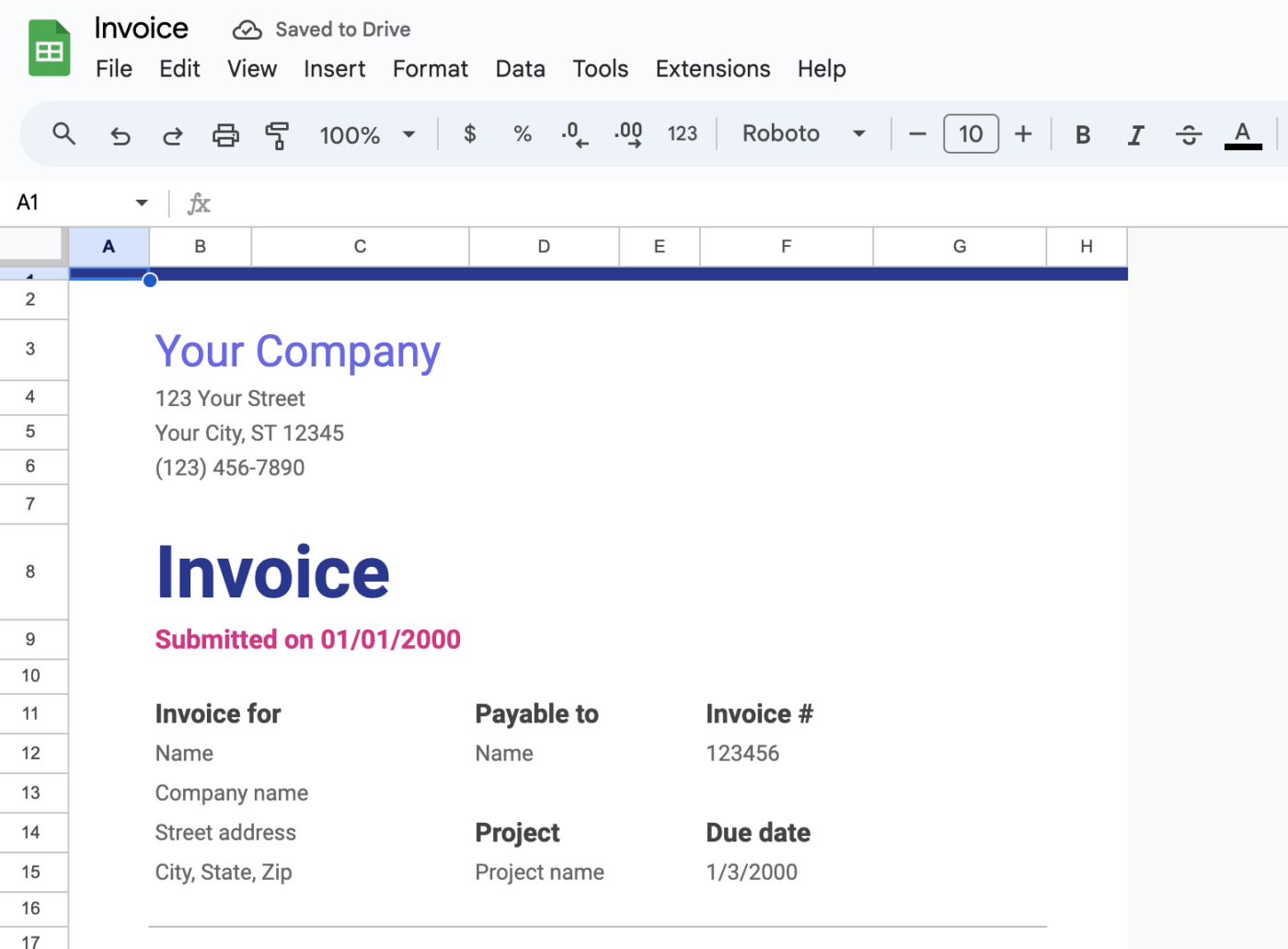 google sheets invoice example