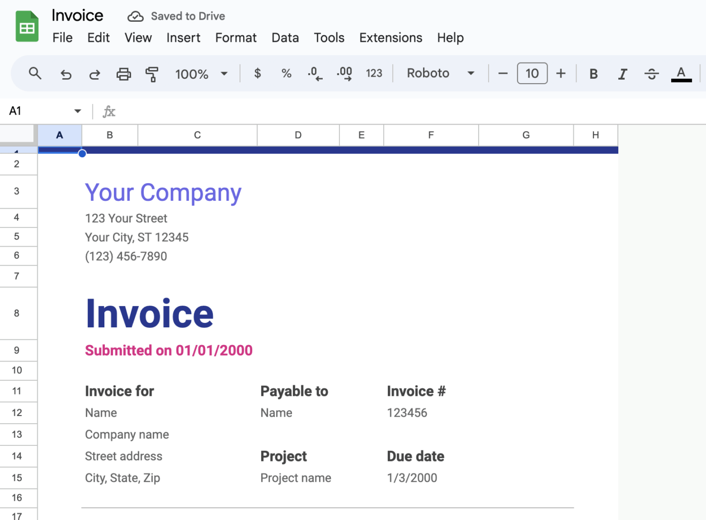 google Spreadsheets factuur voorbeeld