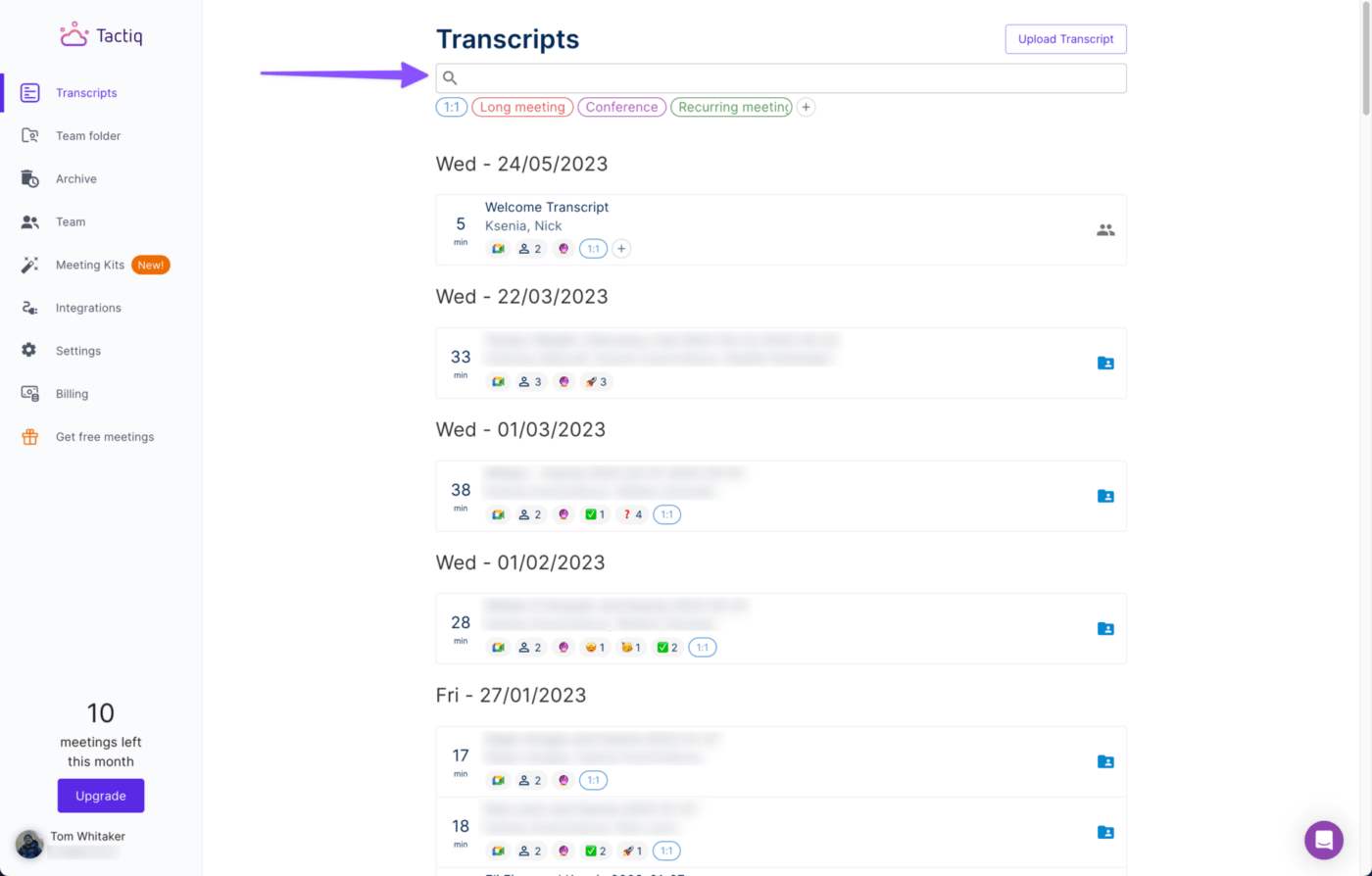 Transcrição da reunião do Tactiq.io