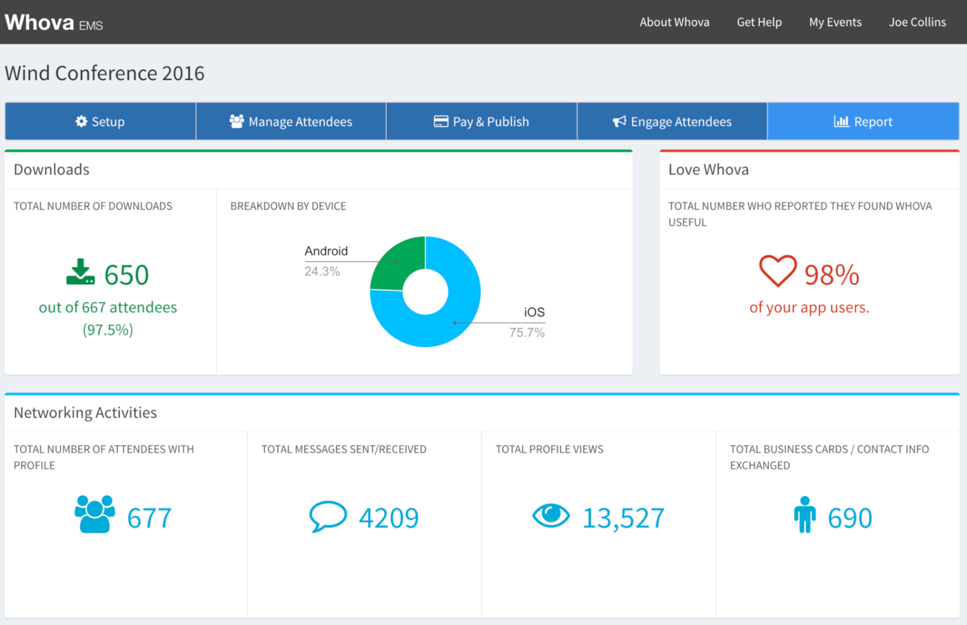 Virtual event software: Whova's dashboard