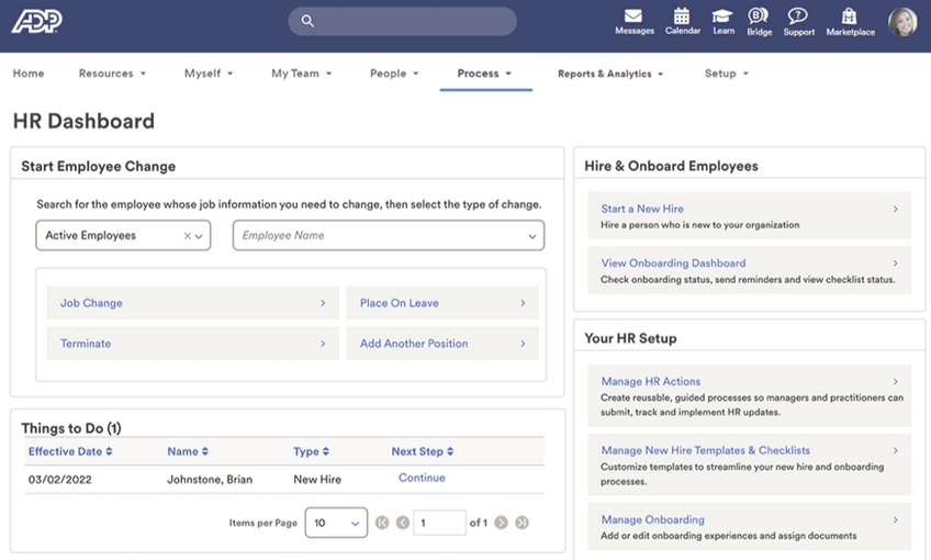 ADP Workforce Now's HR Dashboard