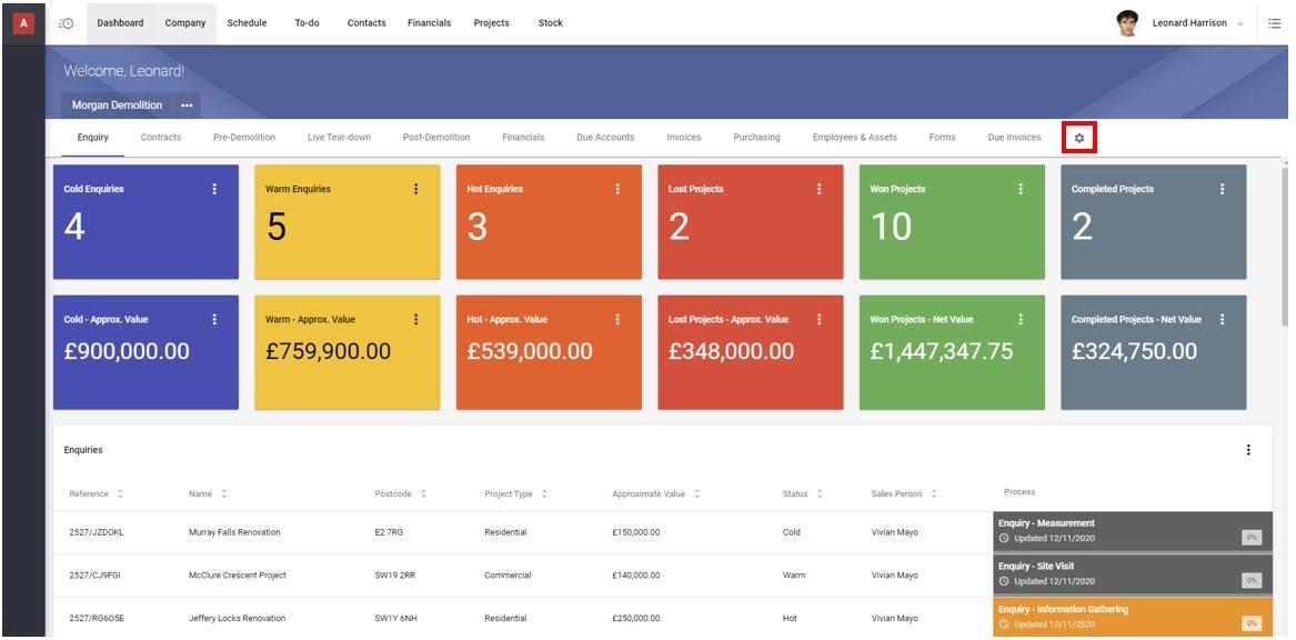 Project management software for subcontractors: Archdesk's dashboard