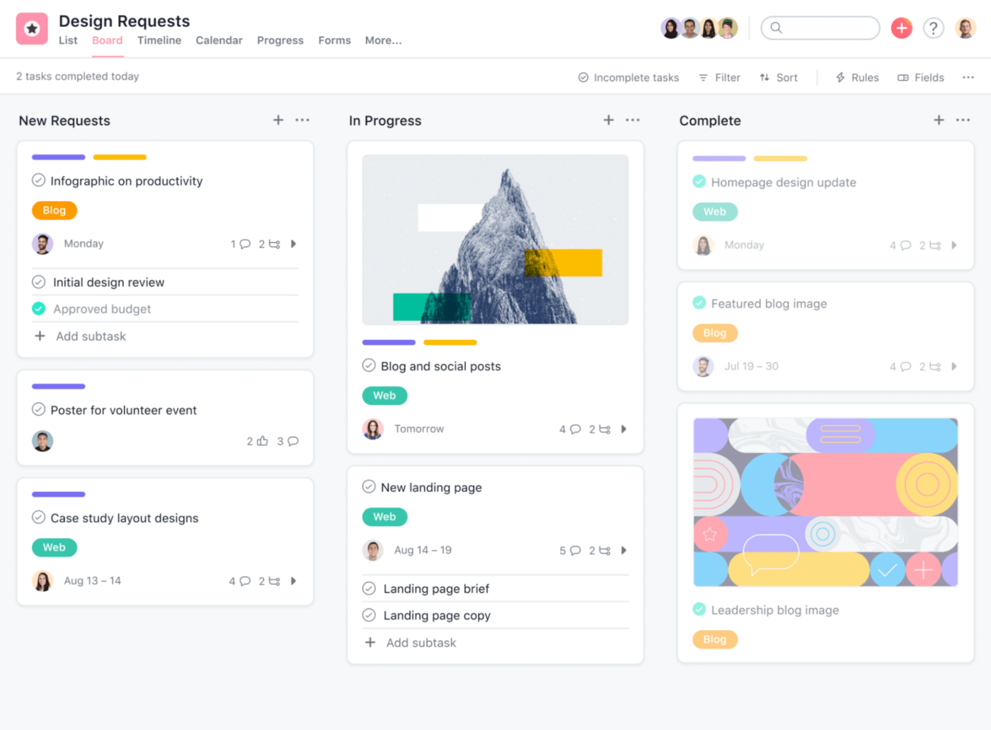 Confluence vs Asana: Widok tablicy Kanban w Asanie