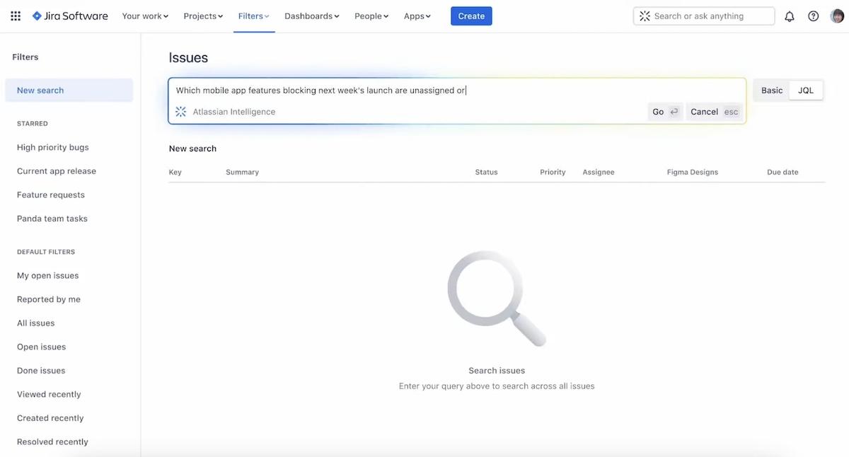 Atlassian Intelligence에서 새 문제 검색하기