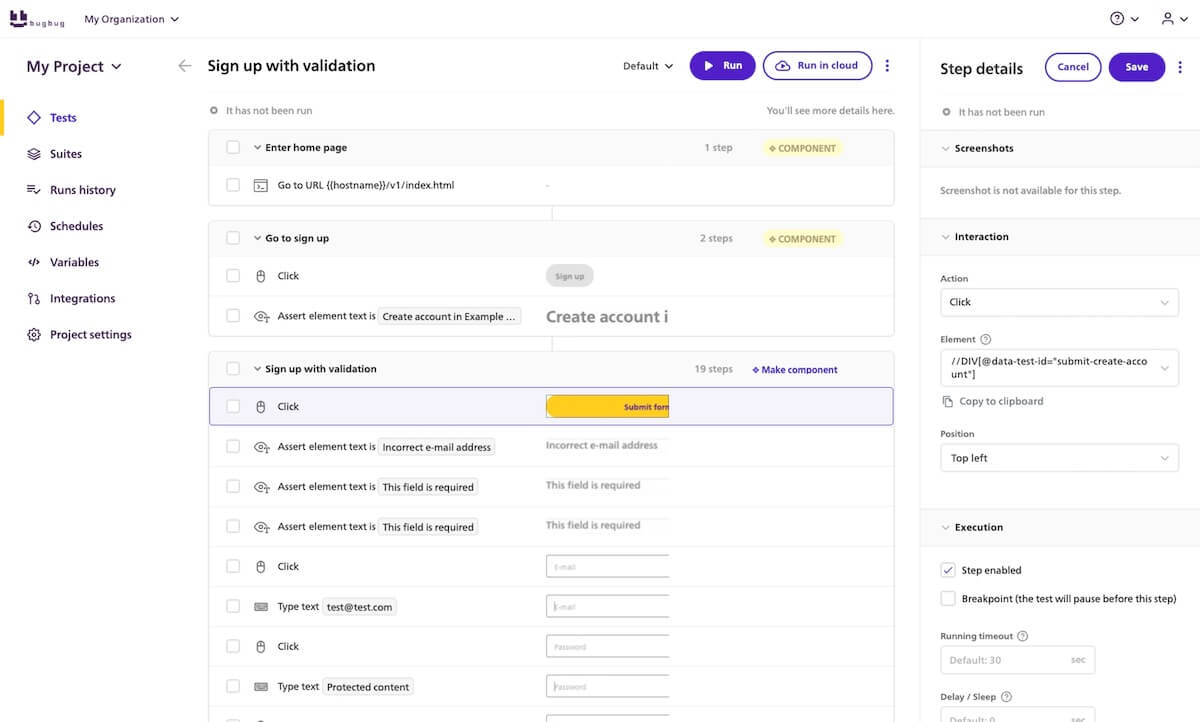 Daftar periksa pengujian BugBug