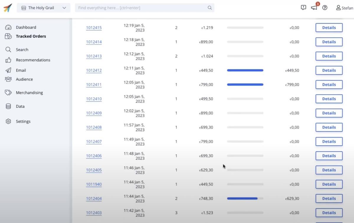 Alat AI untuk e-commerce: Pesanan yang Dilacak Clerk.io