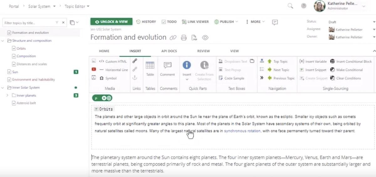 Visualizzazione dell'editor di ClickHelp