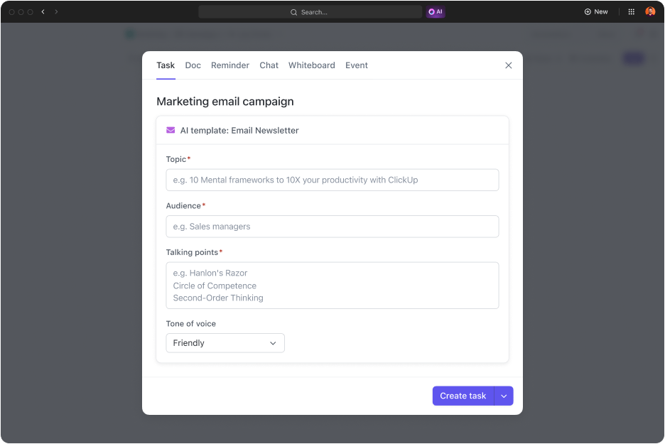 Criação simplificada de modelos de IA do ClickUp 3.0