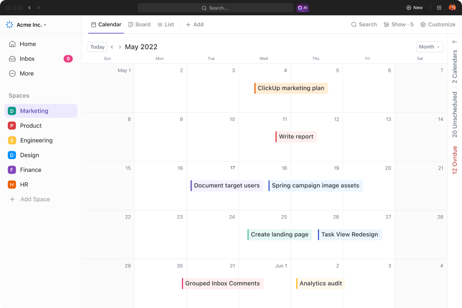 How many hours should you work: ClickUp's Calendar view