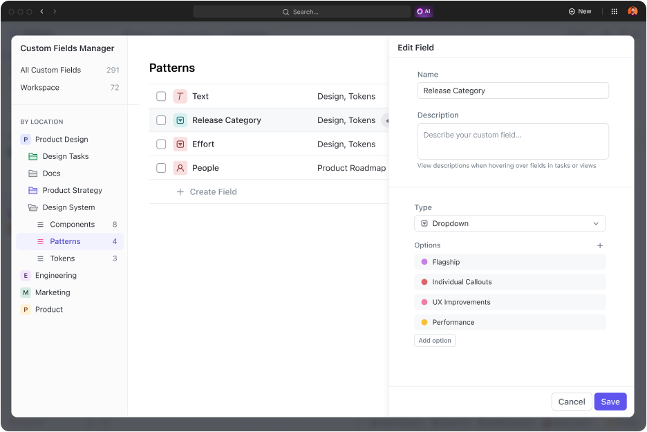 ClickUp 3.0 Gestor de campos personalizado con Búsqueda universal versión simplificada