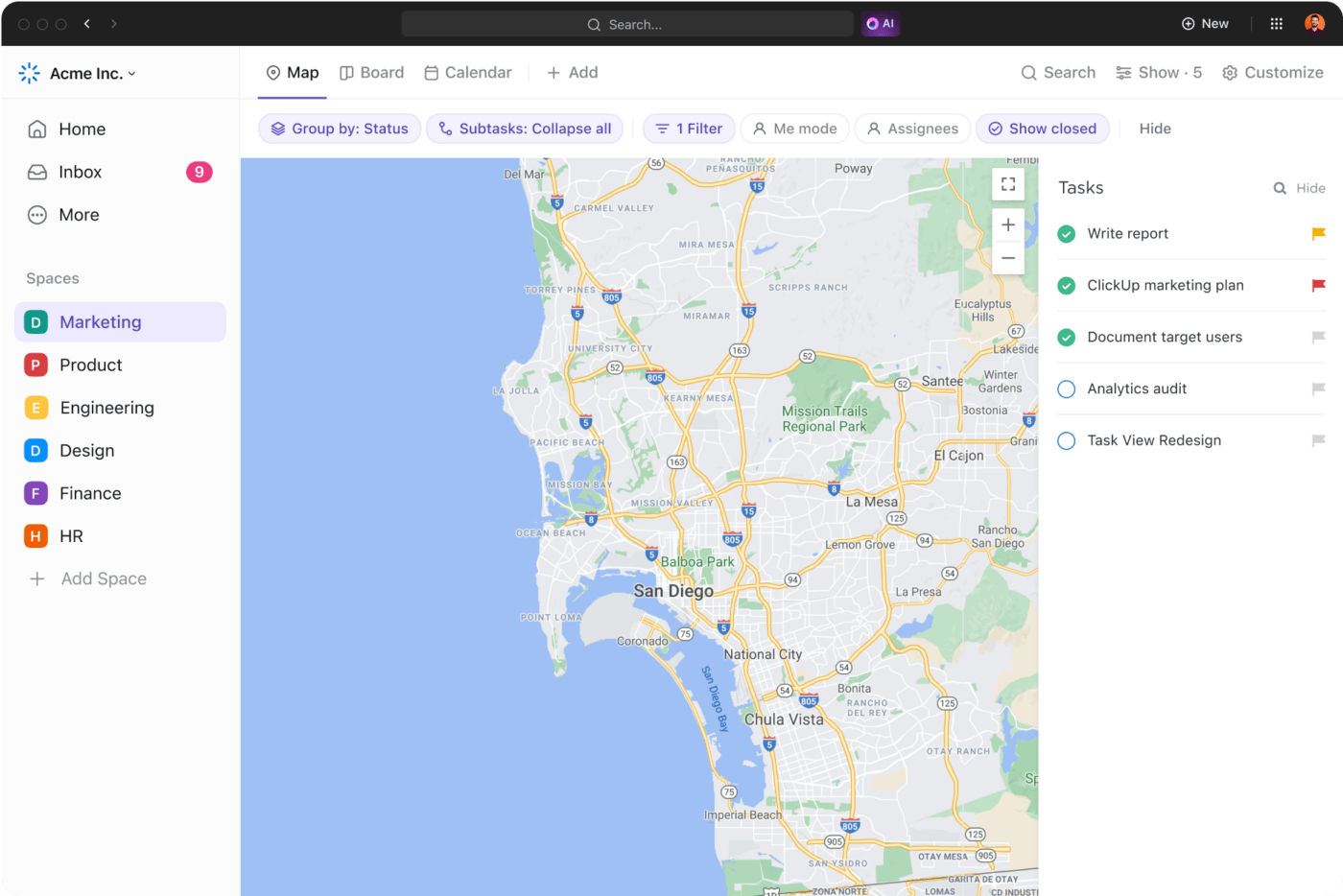 ClickUp 3.0 Map view simplified