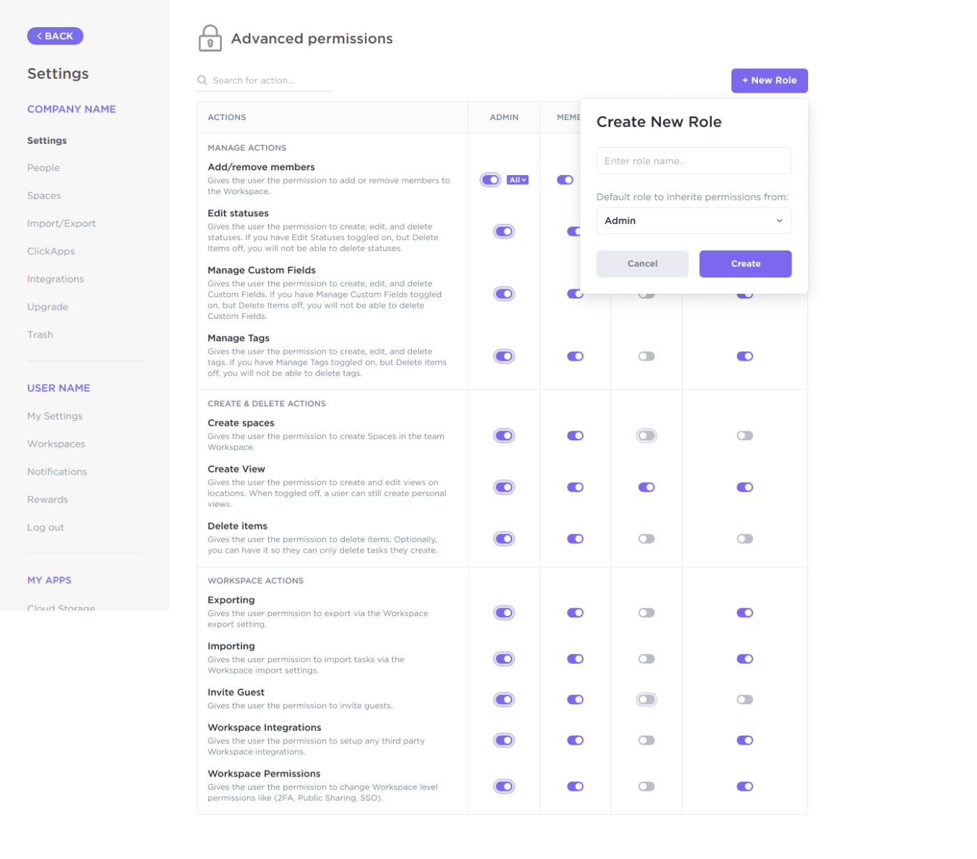 Advanced permissions settings in ClickUp