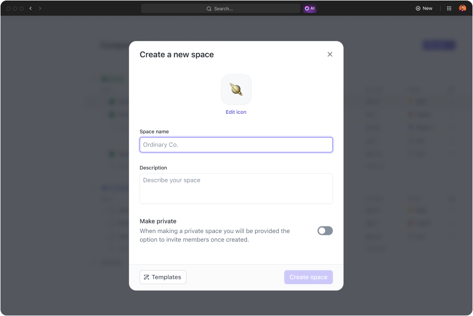 ClickUp 3.0 Space creation simplified