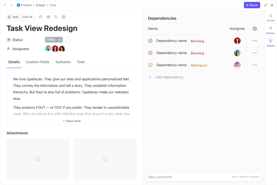 Creating dependencies for each task in ClickUp