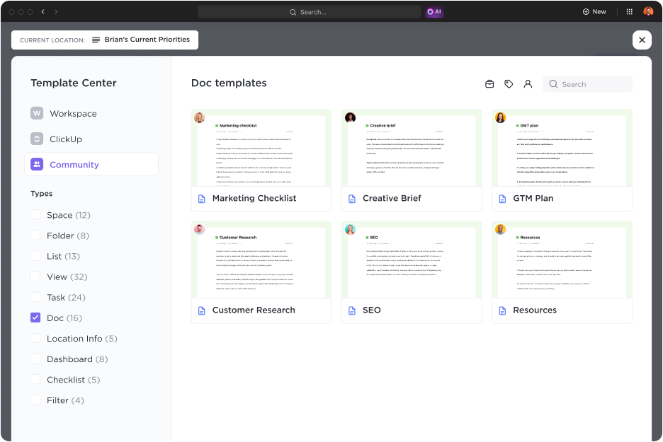 Project pipeline management: ClickUp Doc Template