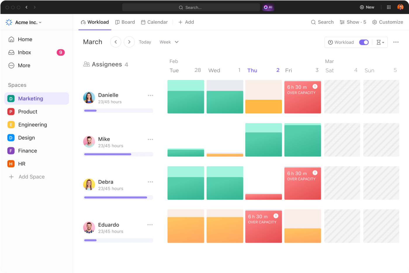 ClickUp 3.0 Workload view simplified