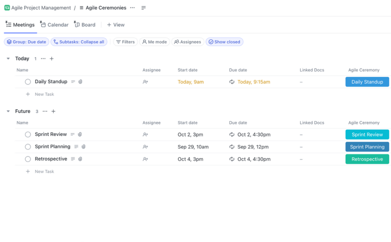 The ClickUp Agile Project Management Template supports your agile workflows and keeps your team on the same page