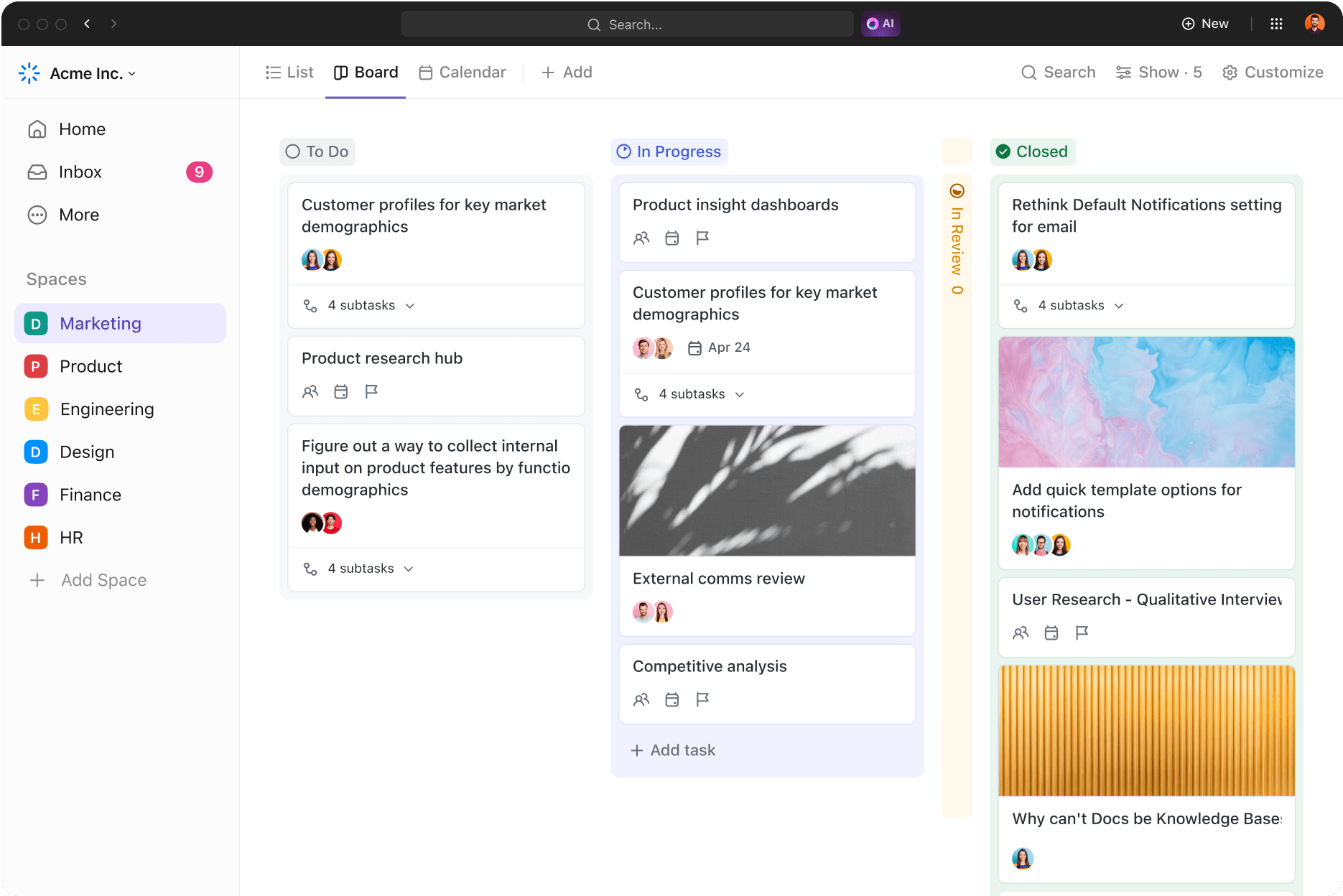 Supervisez les tâches et les projets d'un seul coup d'œil et glissez-déposez les tâches, triez et filtrez sans effort grâce à un tableau Kanban entièrement personnalisable