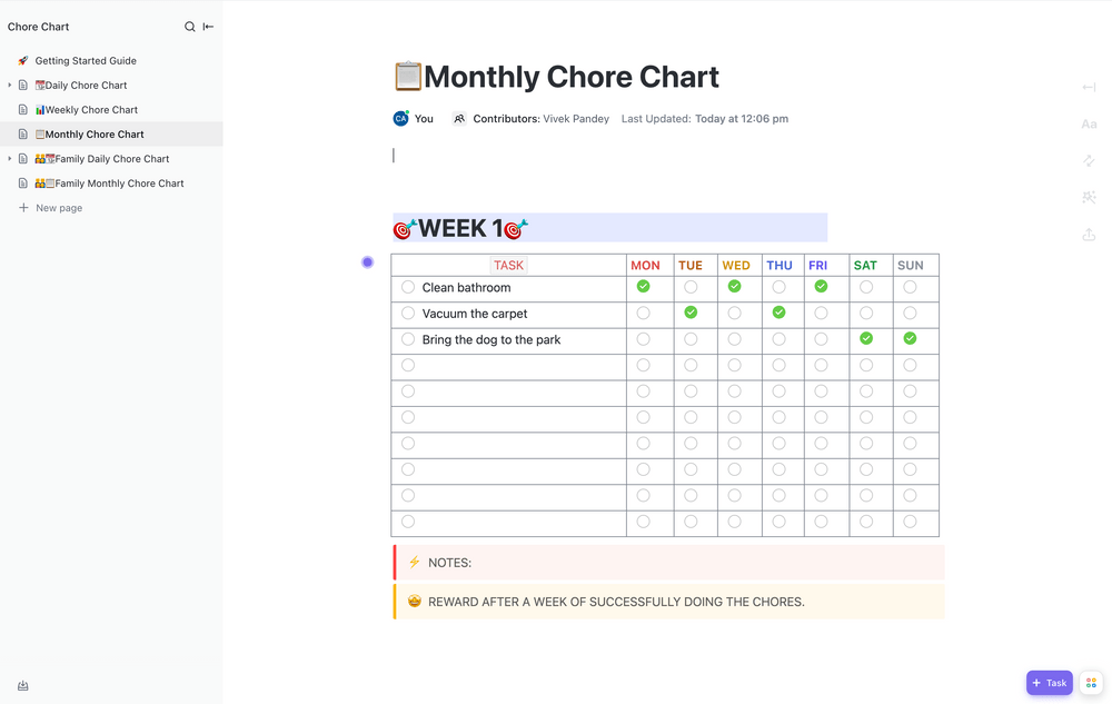ClickUp Chore Chart Template