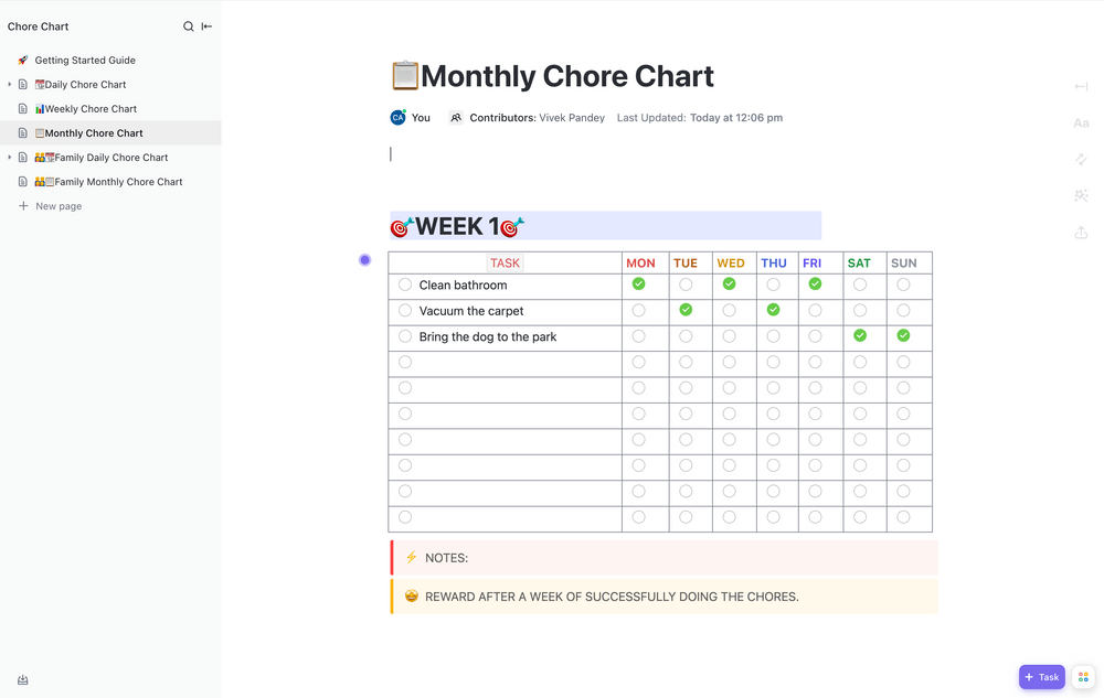 Szablon planu obowiązków ClickUp