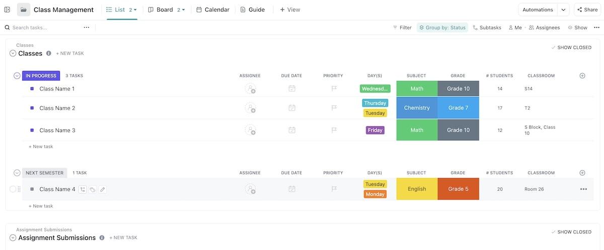 ClickUp's Class Management Template