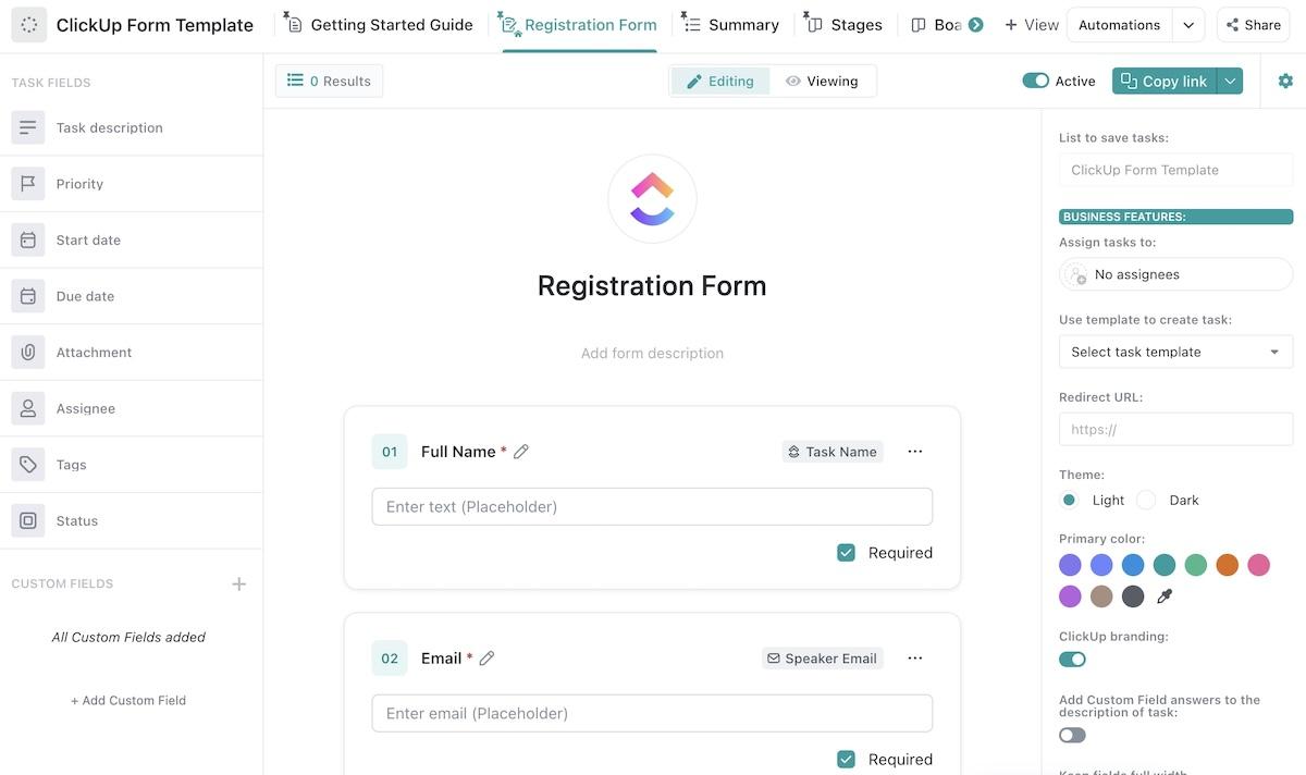 Intake form templates: ClickUp