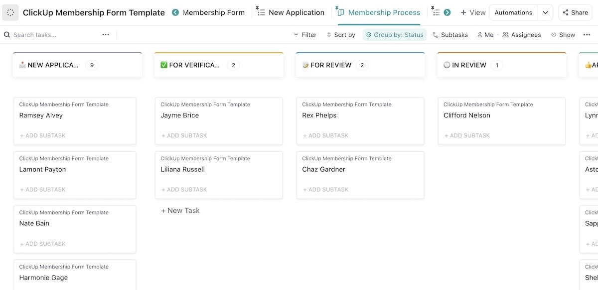 ClickUp Membership Form Template