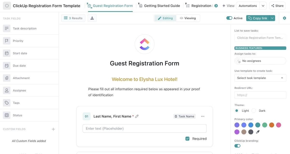 ClickUp Registration Form Template