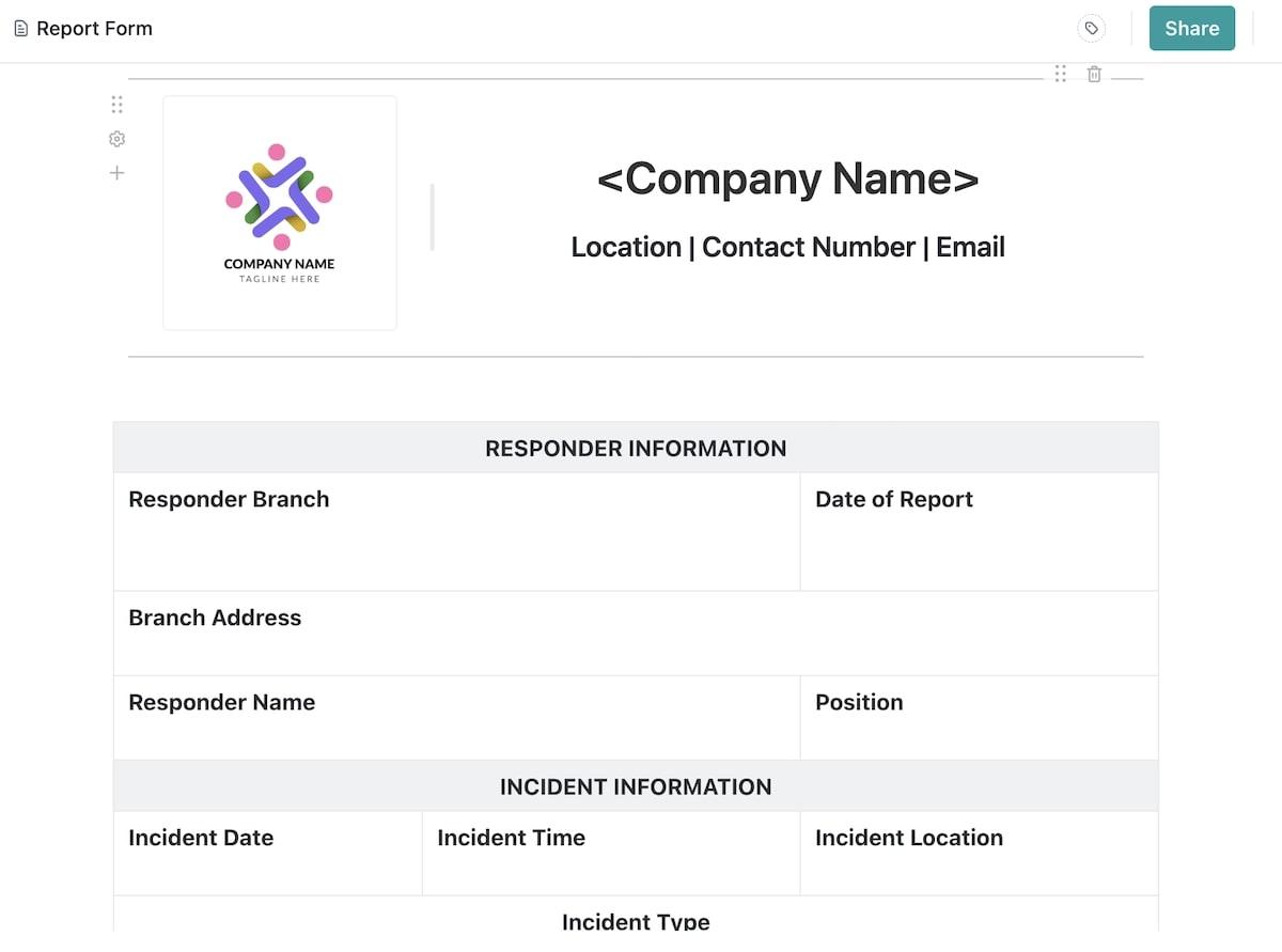 Screenshot of ClickUp's Report Form Template