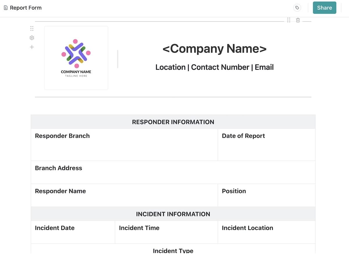 Plantilla de formulario de informe ClickUp