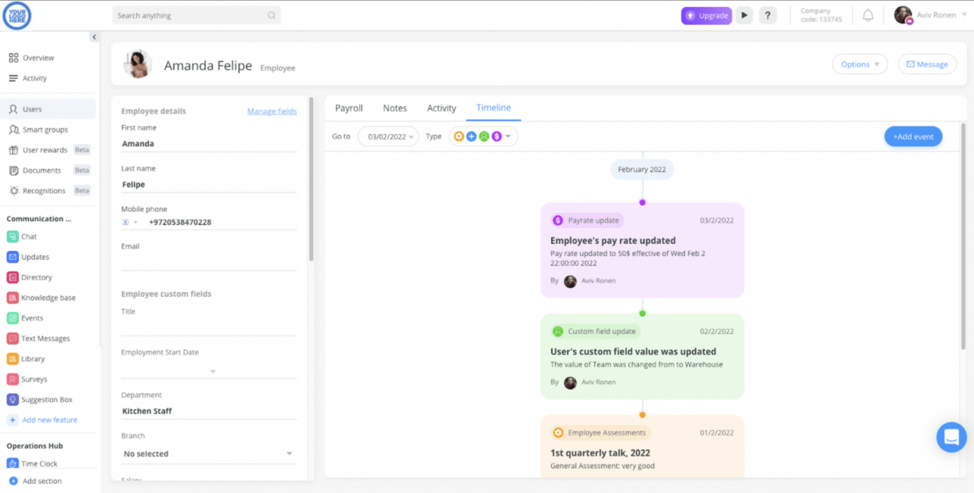 Zenefits alternatives: timeline feature in Connecteam