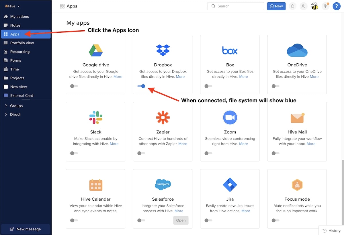 Dropbox integrations: connecting Dropbox app to Hive