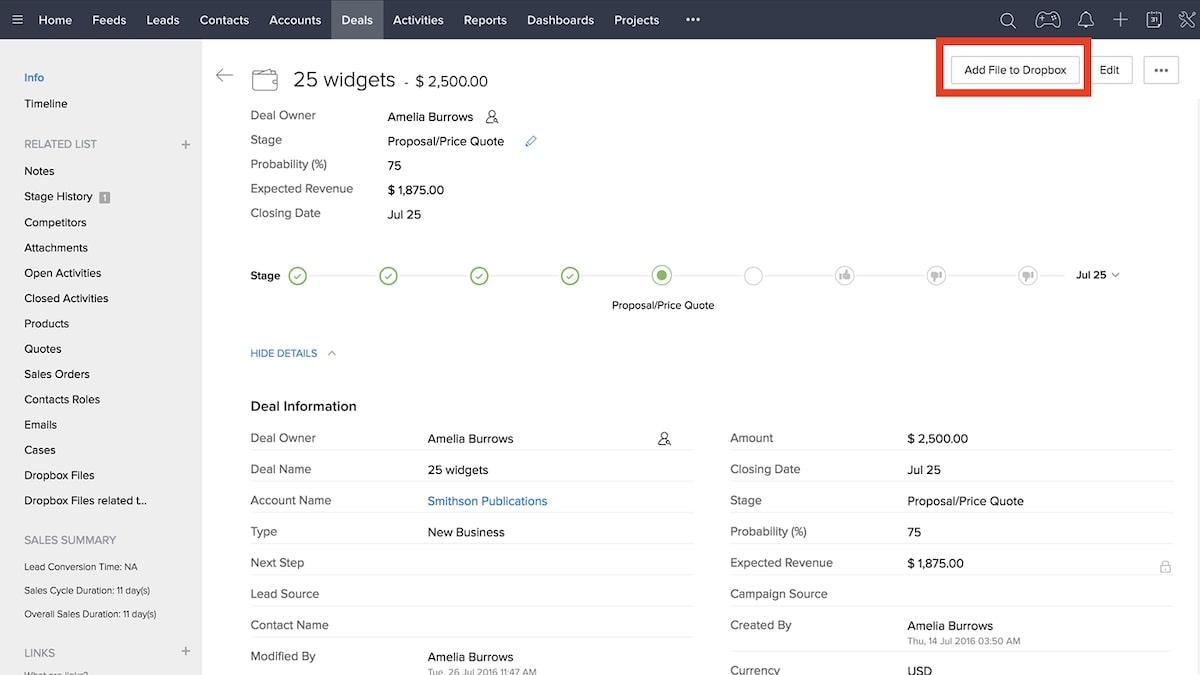 Menambahkan file dari Zoho CRM ke Dropbox