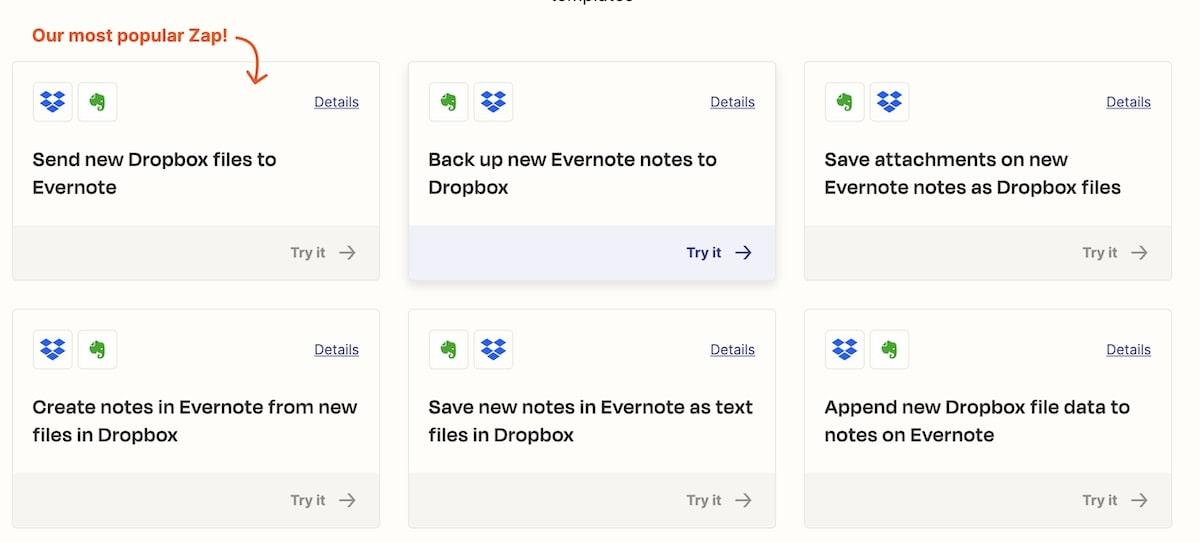 Menggunakan Zapier untuk menghubungkan Dropbox ke Evernote