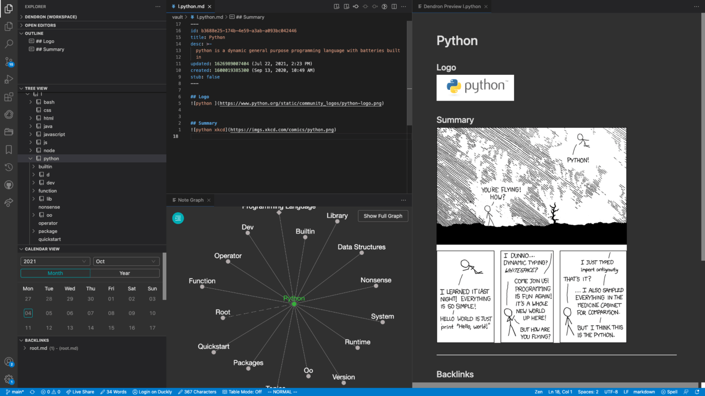 Example of notes in a Dendron workspace