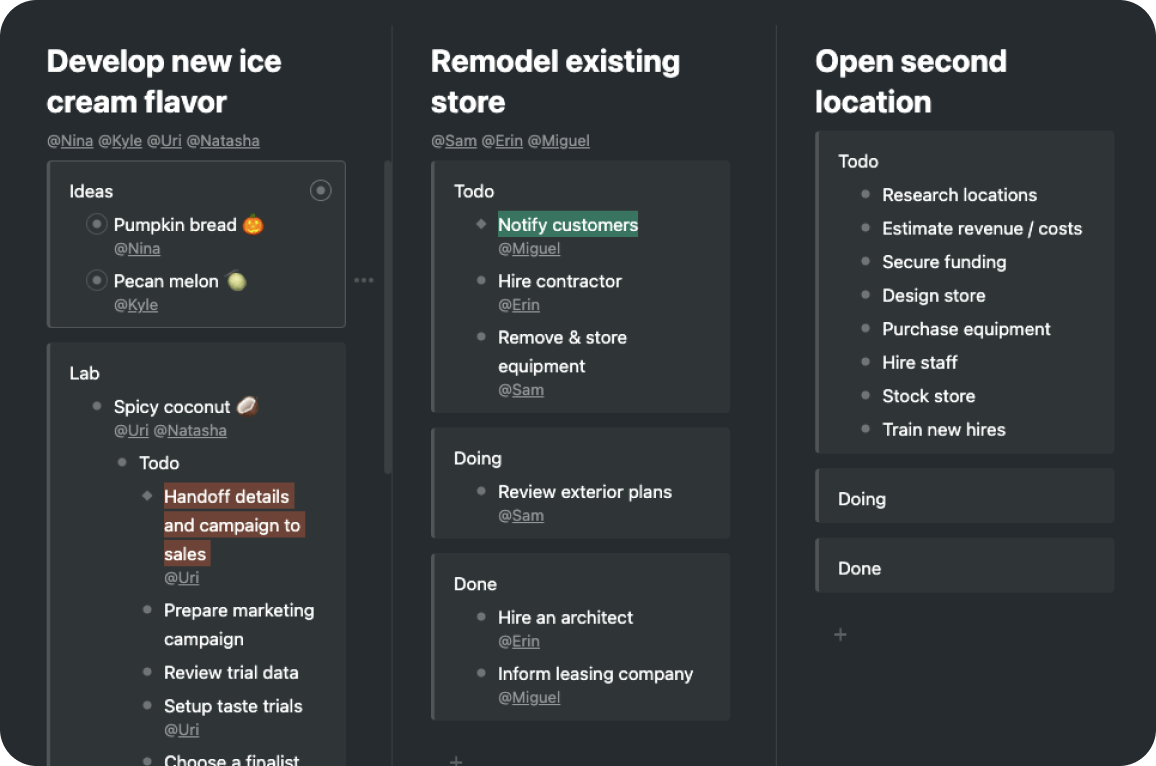 Example of notes in a nested structure in Workflowy