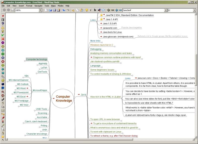 Coggle alternatives: example of a mind map created in FreeMind