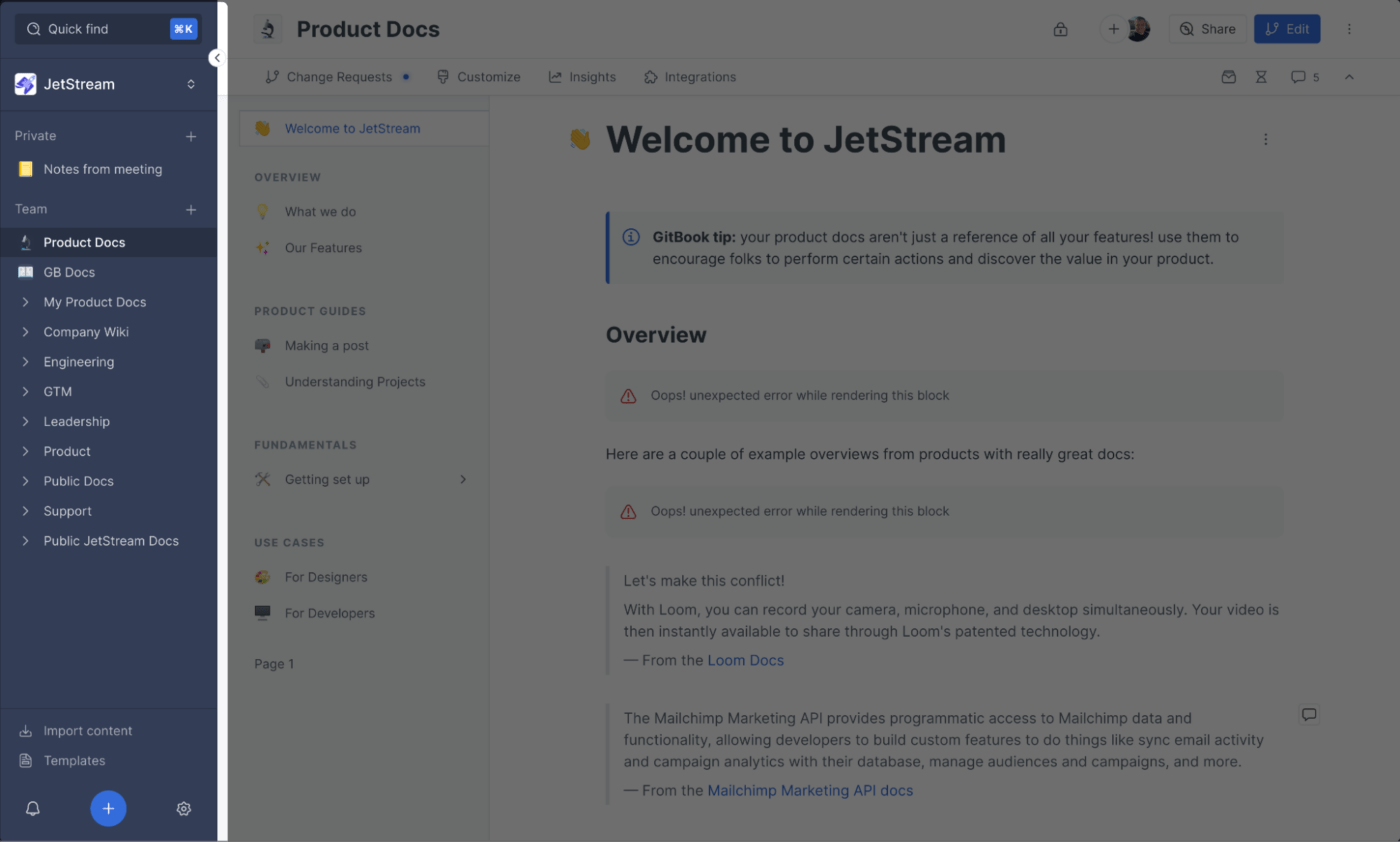Jetstreams's overview in GitBook