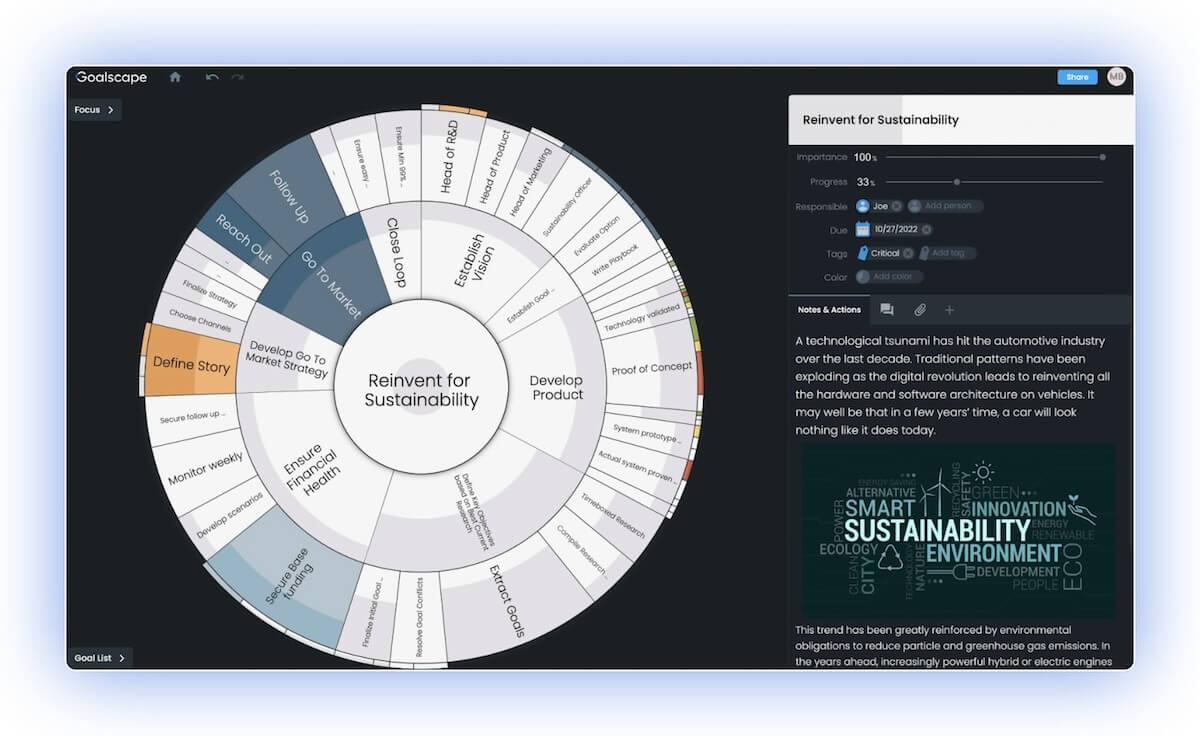 Life planning software: radial map in Goalscape