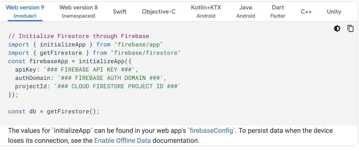 MongoDB alternatives: example of a database in Firestore