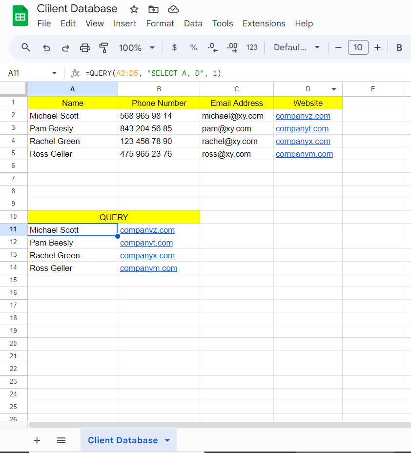 Erstellen einer Google Sheets-Datenbank Schritt 4