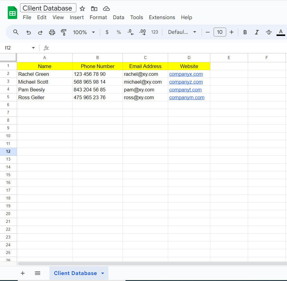 Création d'une base de données Google Sheets Étape 3