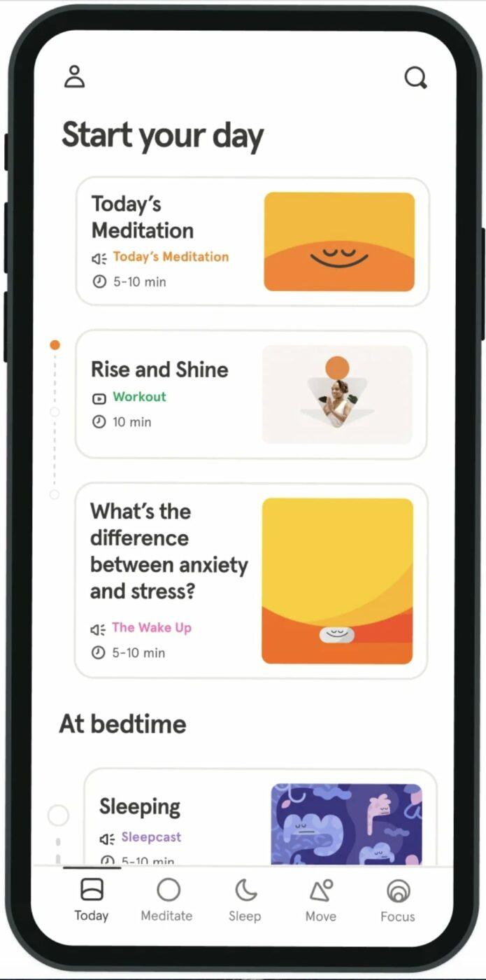 Guided meditations in Headspace's mobile view